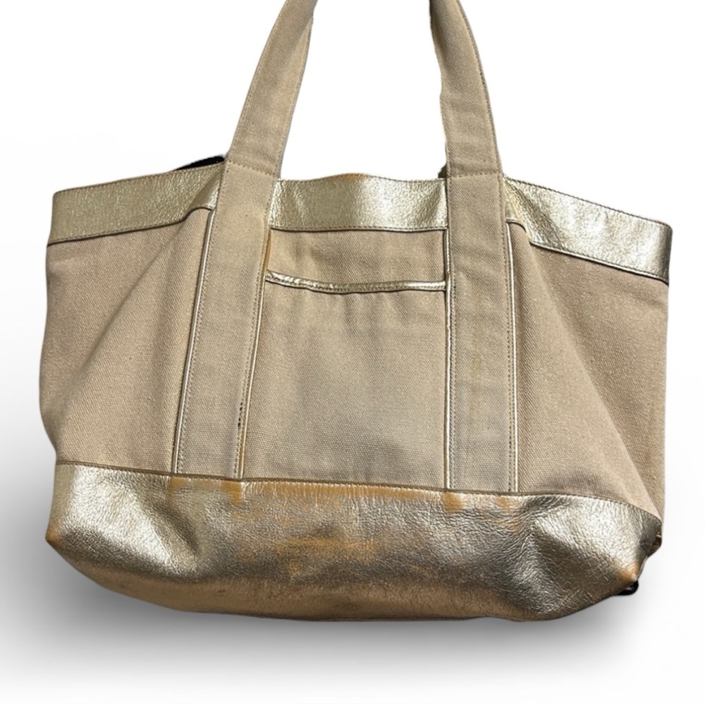 Tory Burch Beige Canvas Tote with Silver Trim - Picture 5 of 13